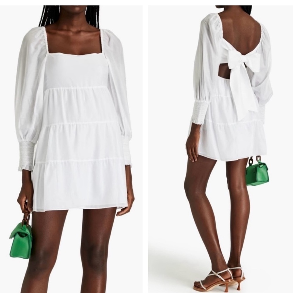 Alice and Olivia Silk Blend Babydoll White Dress Long Sleeve